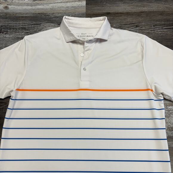 Mizzen + Main Phil Mickelson White Striped Mens L Performance‎ Golf Polo Shirt - Picture 1 of 10